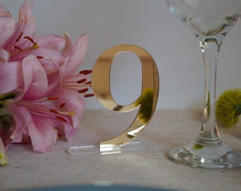 Gold Wedding Table Numbers, Mirror Acrylic Table Number Signs, Elegant Reception Decor, Modern Wedding Centerpieces