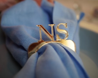 Monogrammed Acrylic Napkin Rings: Personalized Wedding Table Decor  – Custom Initial Napkin Holders – Elegant Reception Table Setting Signs