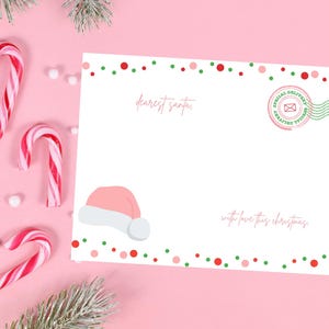 Bonita plantilla de carta de Papá Noel en rosa, rojo y verde para descargar