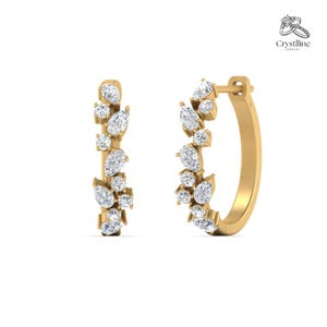 Diamanten clusterring, peer en rond geslepen laboratoriumdiamanten, clusterset sierlijke knuffels, 14k en 18k massief gouden hoepels cadeau voor haar