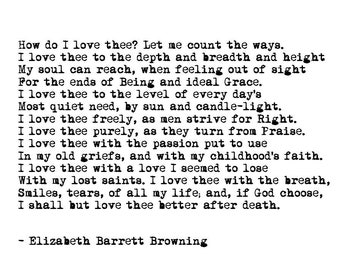 Elizabeth Barrett Browning love poem printable instant download