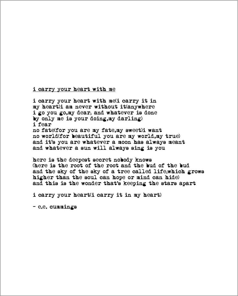 E.e. Cummings I Carry Your Heart Printable Love Poem Instant Etsy