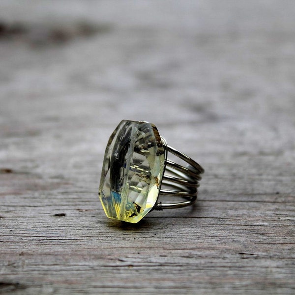 Natural Stone Ring, Quartz Stone Ring, Wire Wrapped Ring, Sunny Days Natural Stone Wire Ring, Size 8.5