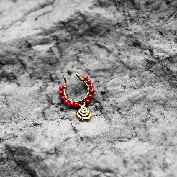 Septum Ring, nep neusringen, gouden gevuld Septum Ring nep, nep neus Piercing, Tribal neusring, rozen zijn rood Fake Septum neusring