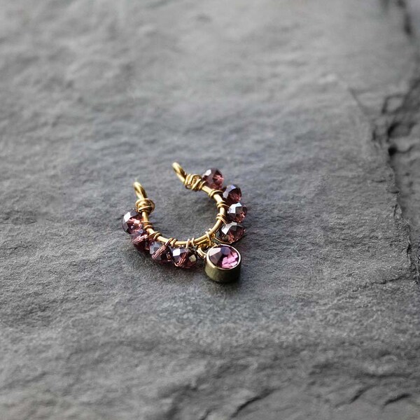 Fake Septum Ring, Fake Nose Rings, Gold Filled Septum Ring, Fake Nose Piercing, Beaded Nose Ring, Grape Juice Fake Beaded Septum Nose Ring