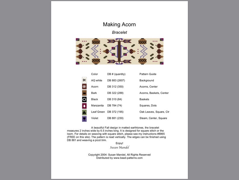 Making Acorn Bracelet Cuff Loom Square Stitch Beadwork Pattern PDF image 1