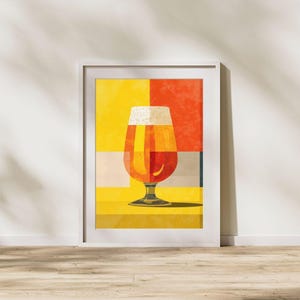 モダンなビールグラスアートプリント - ホームバー、キッチン、リビングルームに最適な抽象的なクラフトビールポスター - デジタルダウンロード