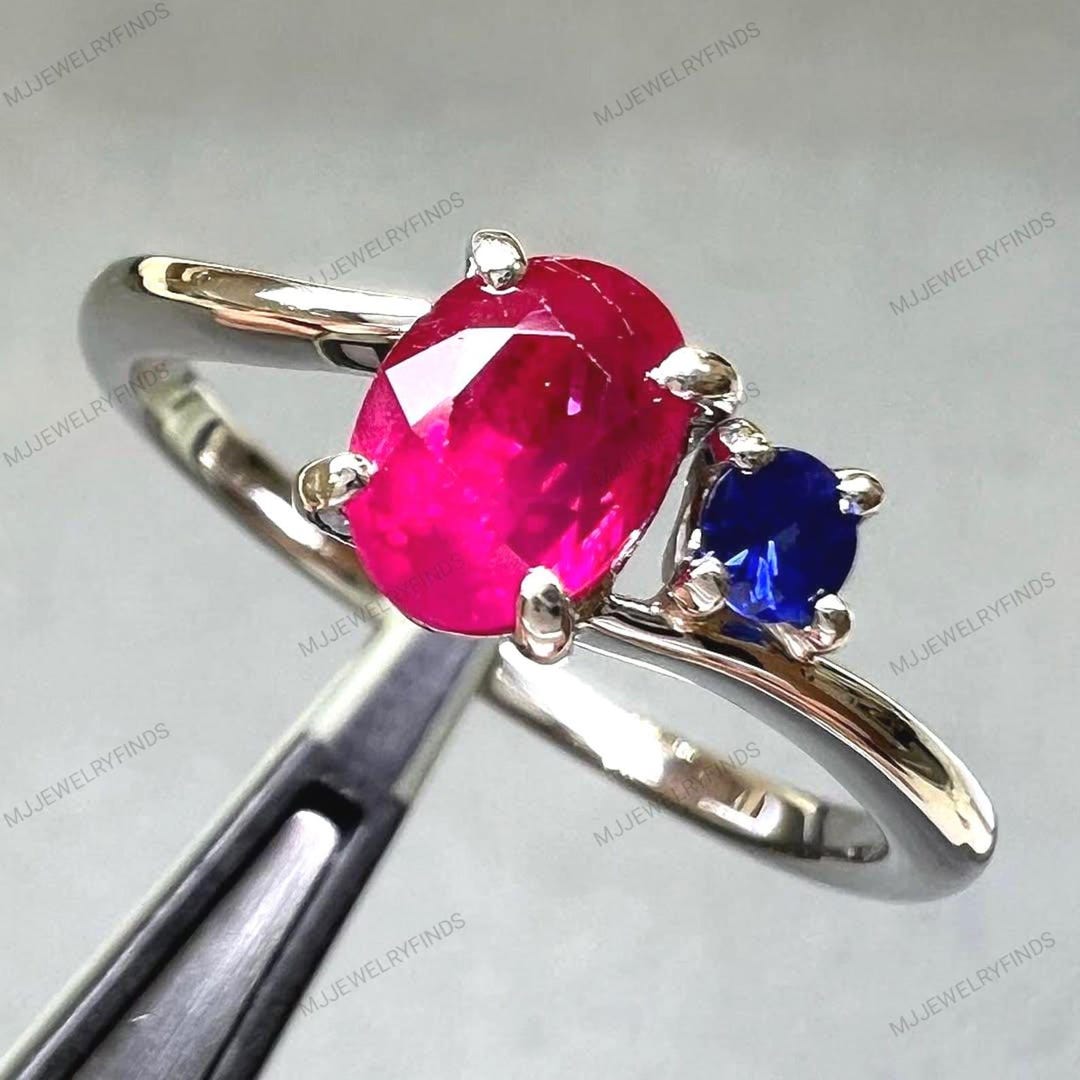 Pink & Blue Sapphire Ring: Sterling Silver Engagement Wedding Ring - Etsy