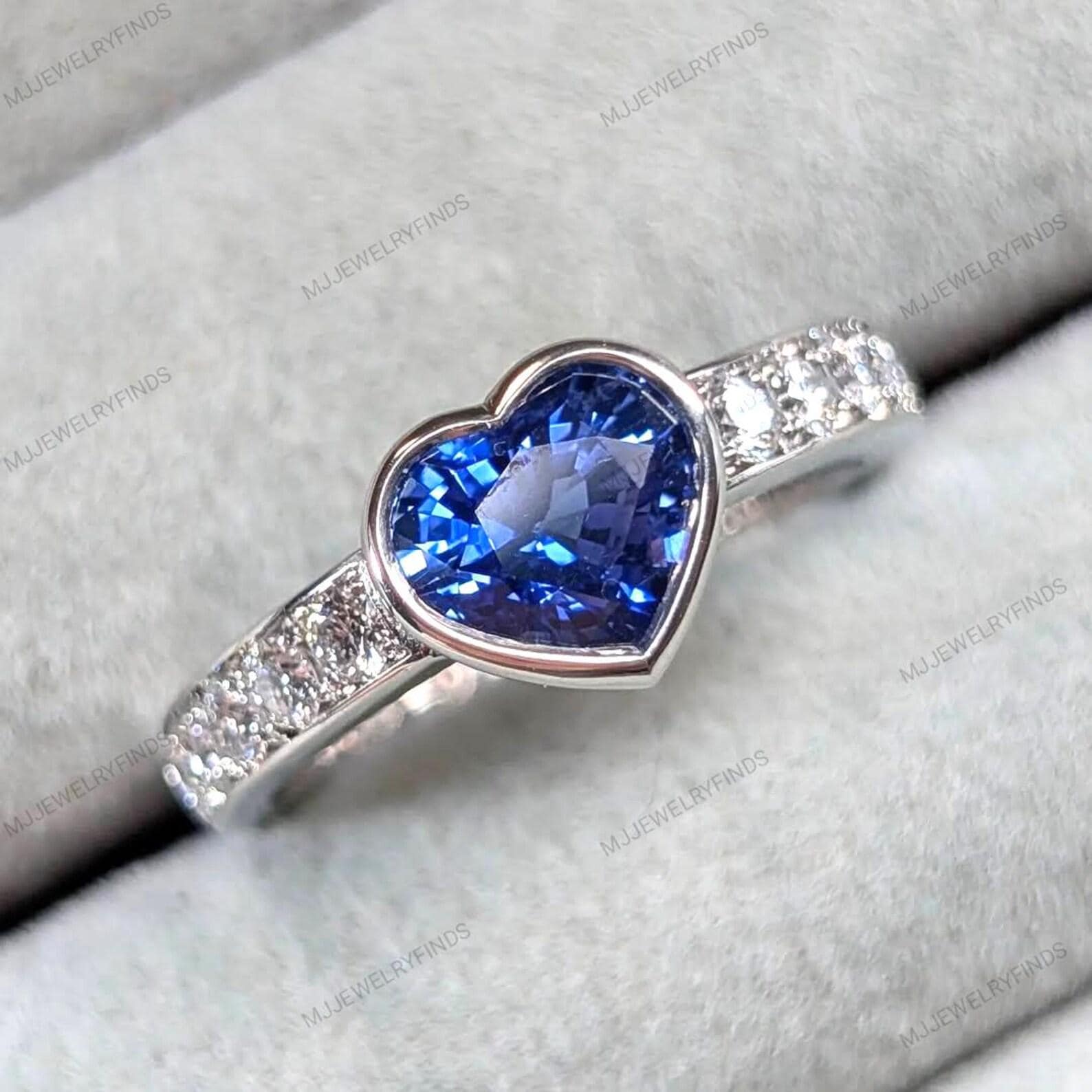 Heart Cut Tanzanite Ring: 925 Sterling Silver, American Diamond Accents