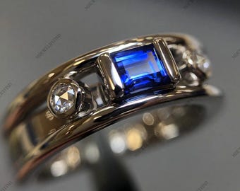 Blue Sapphire September Birthstone Ring, Sterling Silver Engagement Ring
