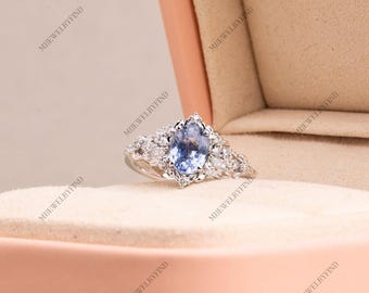 Oval Cut Blue Sapphire Ring: September Birthstone, 925 Sterling Silver Engagement Ring.