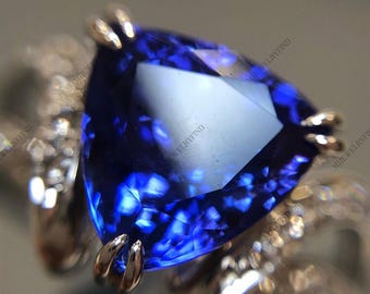 Luxurious Blue Sapphire Ring: Trilliant Cut September Birthstone Jewelry, 925 Sterling Silver Engagement Ring.