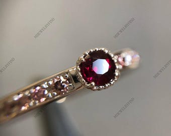 Vintage Design Ruby Ring Cadeau voor haar 925 sterlingzilveren verlovingsring