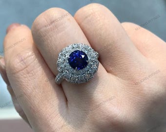 Vintage Blue Sapphire Ring, 925 Sterling Silver, Cyclone Design