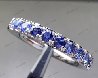 Anillo vintage de plata de ley con zafiro azul, regalo para ella.