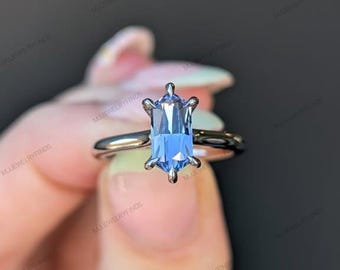 Blue Sapphire Engagement Ring: 925 Sterling Silver
