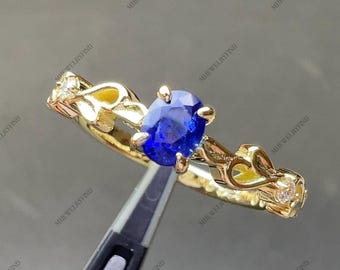 Blue Sapphire Ring: Oval Cut September Birthstone, 925 Sterling Silver Engagement Ring.