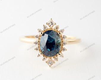 Vintage Design Tanzanite Ring: Sterling Silver, American Diamond Halo Ring.