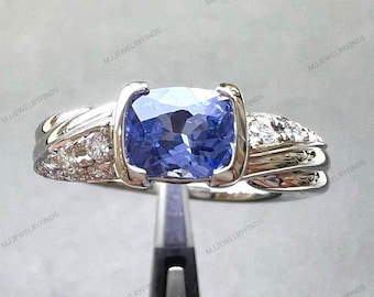 Cushion Cut Tanzanite Ring: Sterling Silver Vintage Style