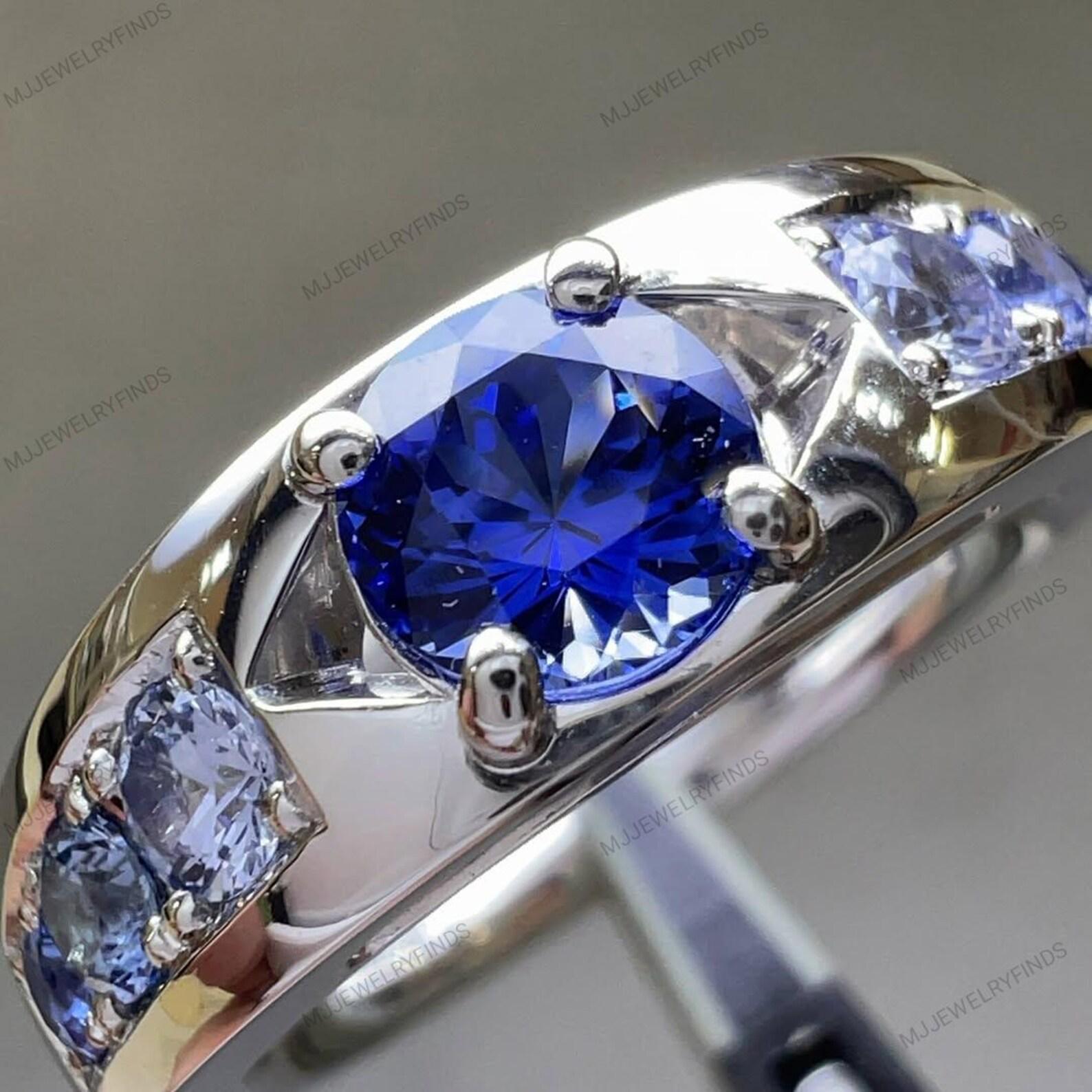 Vintage Round Cut Tanzanite Ring: 925 Sterling Silver Engagement