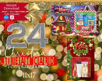 24 Editable Christmas Treat Card Template Bundle, 11x17, Christmas Treat Template, Canvas Link, PDF Link, Digital Files ONLY
