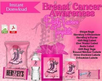 In October We Wear Pink Party Favors Template, Editable Template, Digital File ONLY, PDF