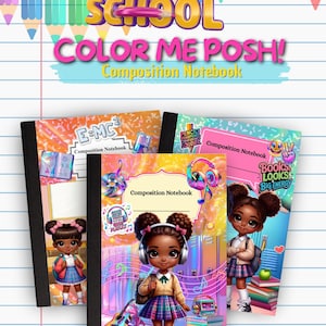 May include: Three composition notebooks featuring colorful, illustrated covers with cartoon characters, musical notes, and school-themed graphics. The text on the covers includes "E=MC2", "Composition Notebook", "Pencils Sharpened Confidence Louder", and "Books Looks Big Energy".