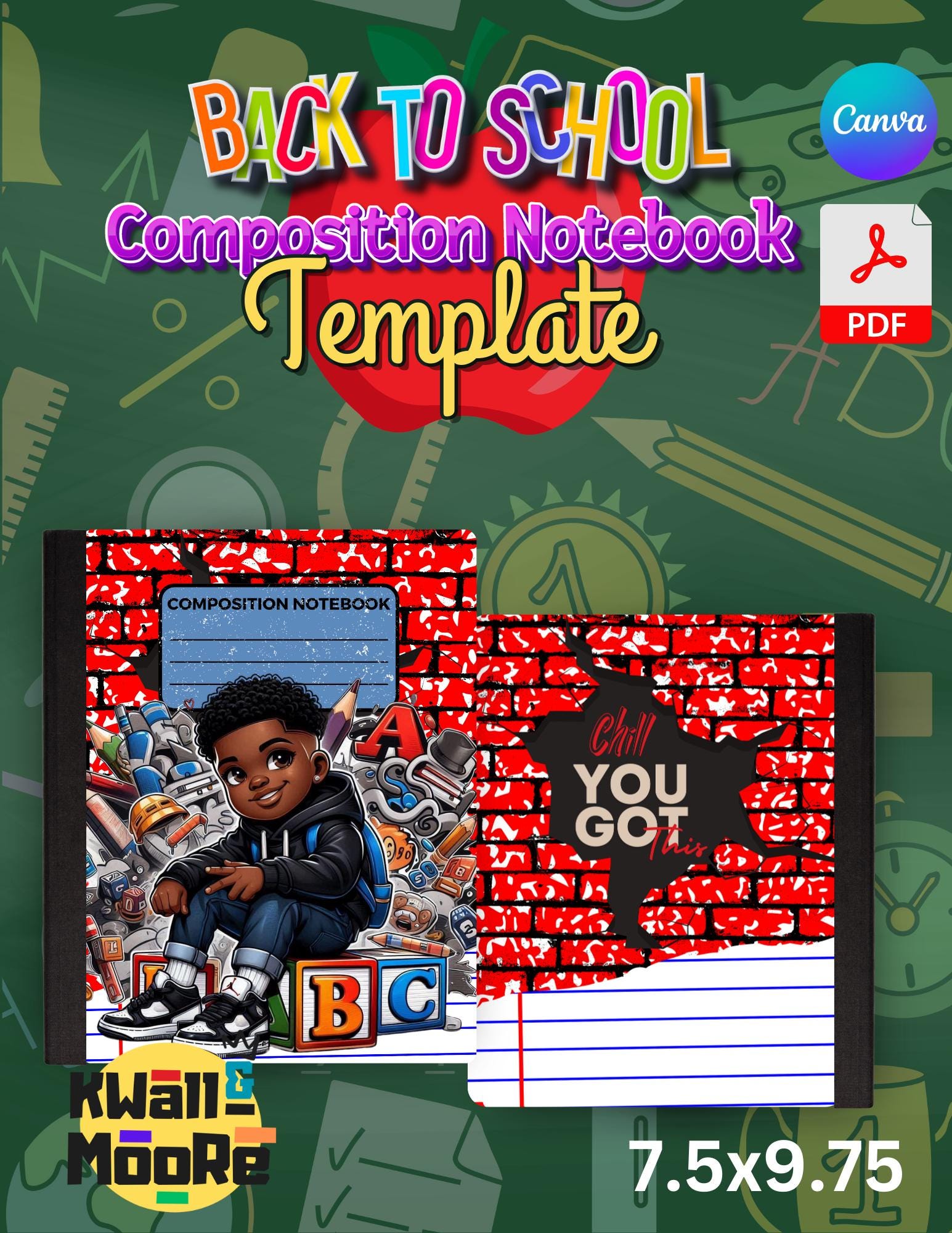 Editable Back 2 School Composition Notebook Template, Back to School Mockup Template Included, Canva Link, PDF Link, Digital Files ONLY