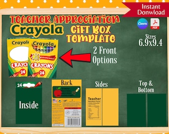 Teacher Appreciation Gift Box Template, Crayon Box Gift Box Template, Foam Board Gift Box, Canva and PDF Links
