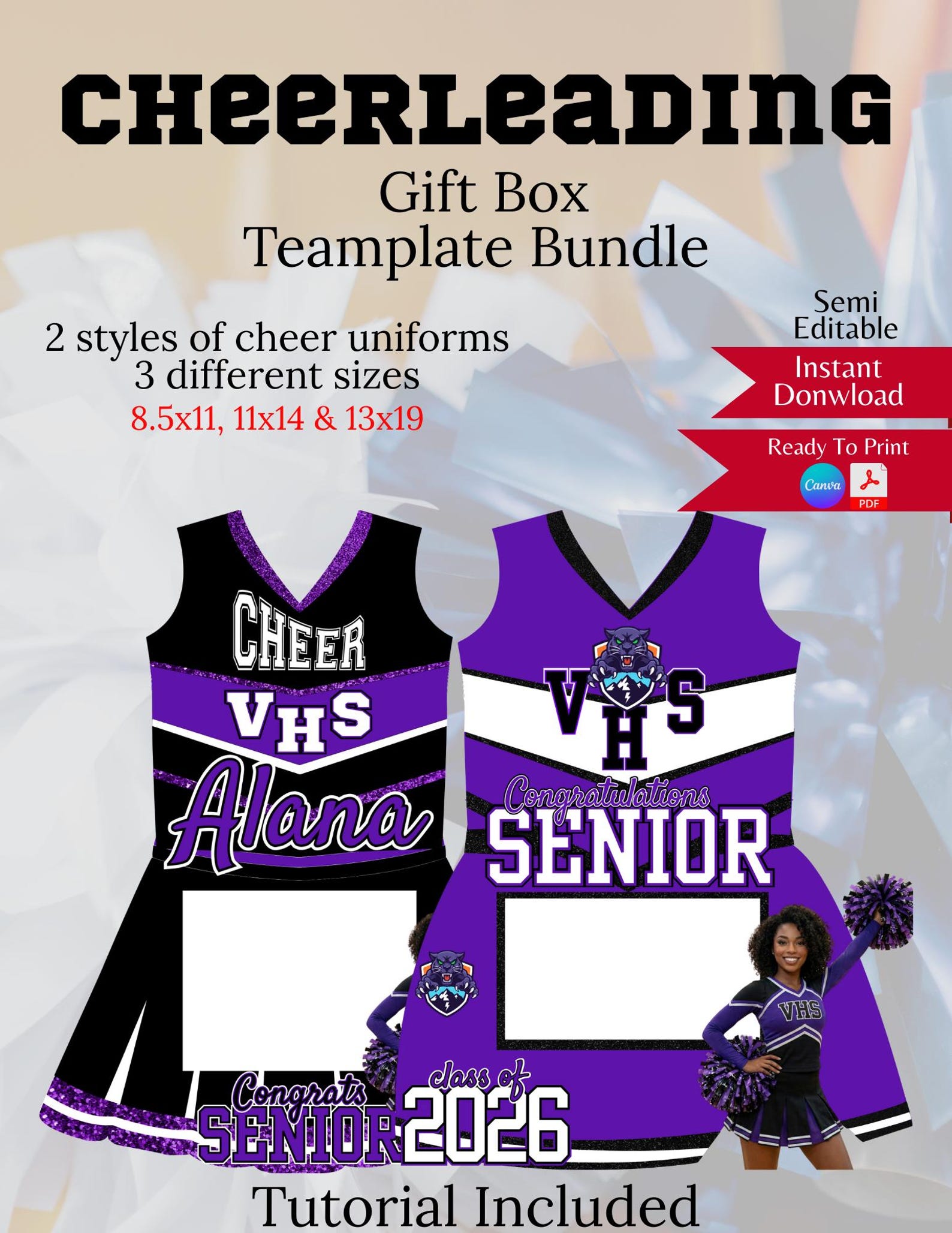 Cheerleading Gift Box Template Bundle - Etsy