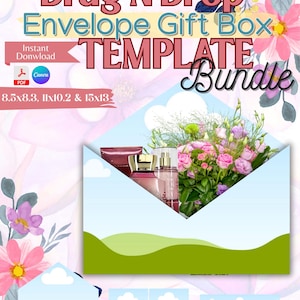 Modèle de boîte-cadeau enveloppe par glisser-déposer, boîte-cadeau personnalisée, glisser-déposer, boîte-cadeau en carton mousse, lien vers la toile, fichier PDF, fichier numérique uniquement