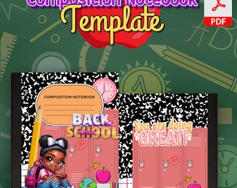 Editable Back 2 School Composition Notebook Template, Back to School Mockup Template Included, Canva Link, PDF Link, Digital Files ONLY
