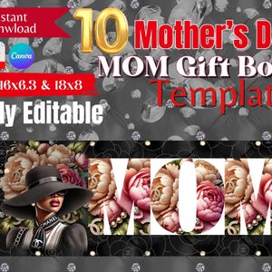 10 modèles de boîte cadeau maman entièrement modifiables pour la fête des mères, boîte cadeau en carton mousse, boîte cadeau enveloppe, lien vers la toile, fichier PDF, fichier numérique uniquement