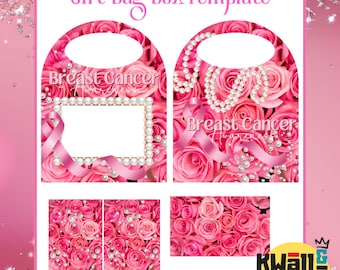 Breast Cancer N Pearls Gift Bag Box Template, Gift Box, Custom Gift Box, Foam Board Box, Canvas Link, PDF Link, Digital Files ONLY