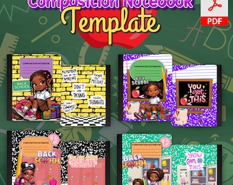 8 Editable Back 2 School Composition Notebook Template, Back to School Mockup Template Included, Canva Link, PDF Link, Digital Files ONLY