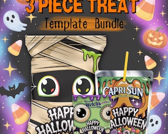 8- 3 Halloween Treat Template Bundle, Halloween Party Treats, Party Favor Templates
