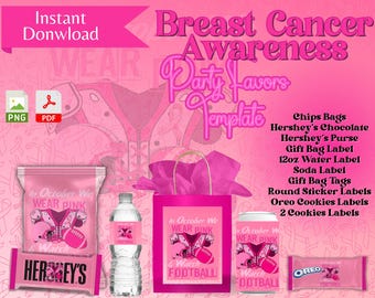 Wear Pink N Watch Football Party Favors Template, Editable Template, Digital File ONLY, PDF