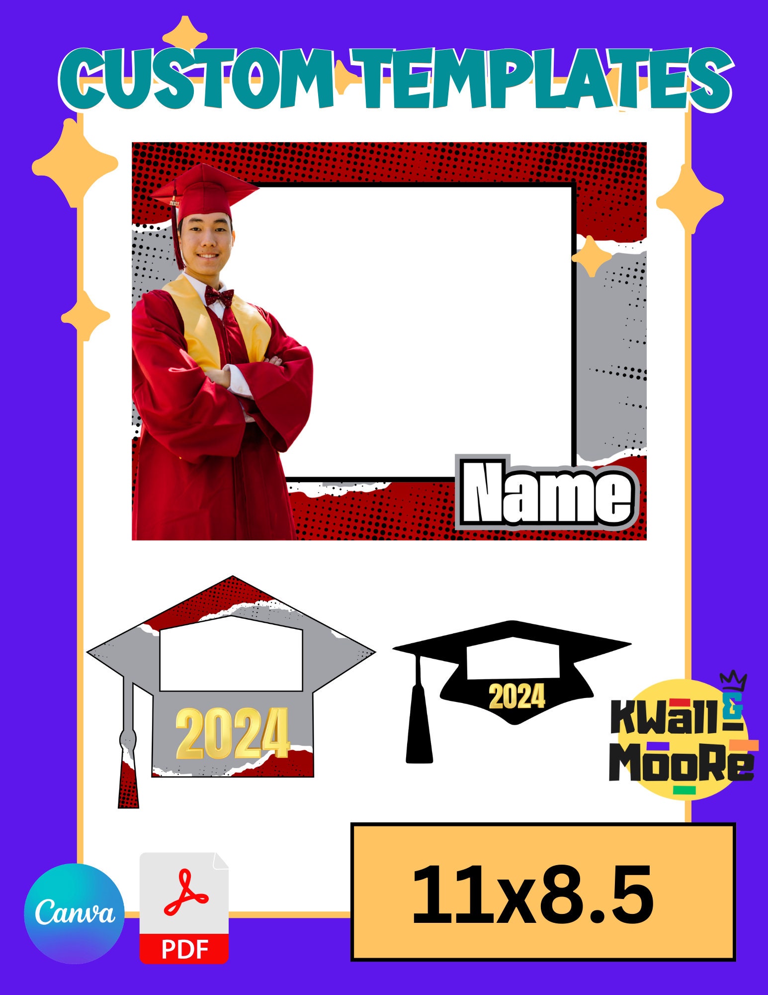 Graduation Text Box Editable Editable Red & Gray Graduation Gift Box Template, Gift Box, Custom Gift ...
