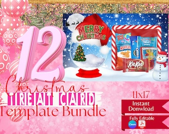 12 Editable Kids Christmas Treat Card Template Bundle, 11x17, Christmas Treat Template, Canvas Link, PDF Link, Digital Files ONLY