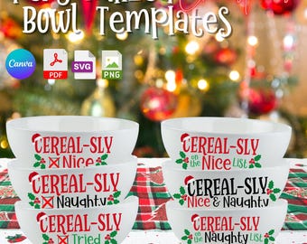 Cereal-sly Nice, Naughty, Naughty & Nice and Tried Template, Canvas Link, Png, Svg, Pdf Link, Digital Files ONLY, Christmas Template,
