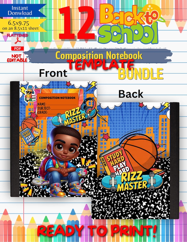 12 Rizz Magic Composition Notebook Template Bundle, Back to School ...