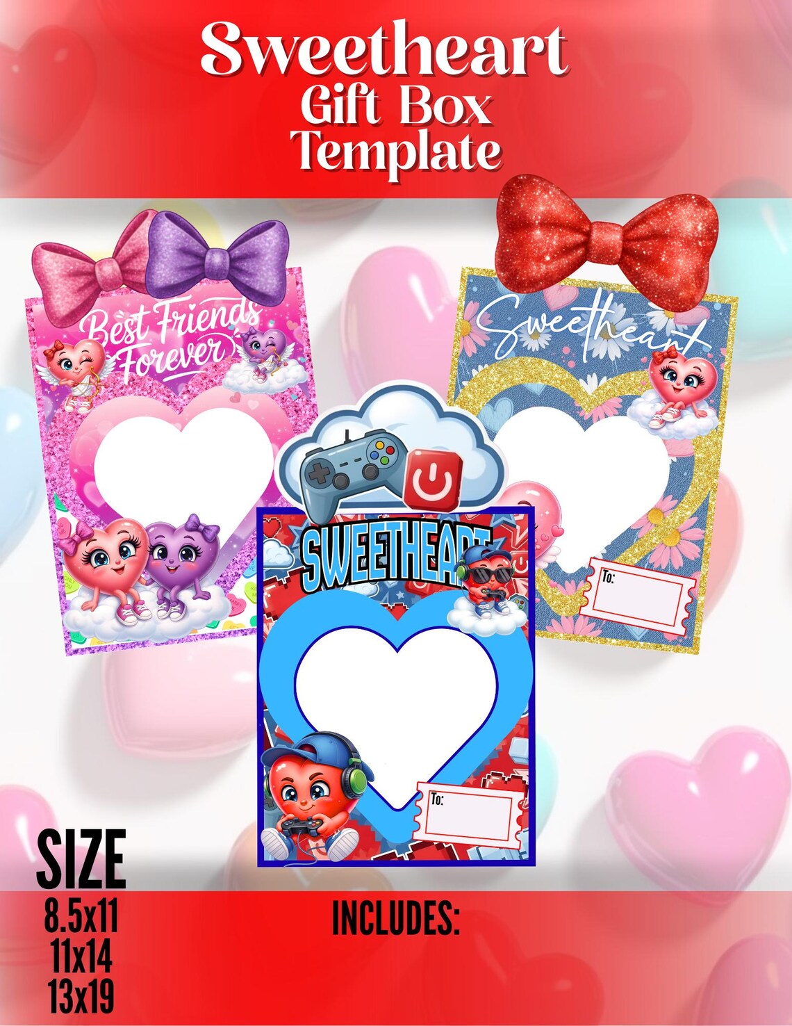 3 Sizes Sweetheart Gift Box Template Bundle Etsy