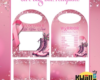 In October We Wear Pink Gift Bag Box Template, Gift Box, Custom Gift Box, Foam Board Box, Canvas Link, PDF Link, Digital Files ONLY