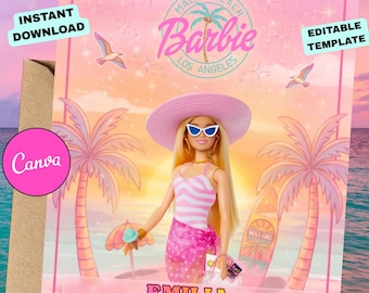 Malibu Barbie Birthday Invite | Editable Canva Template | Instant Download