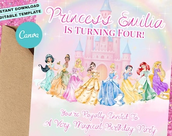 Princess Birthday Invite | Editable Canva Template | Instant Download