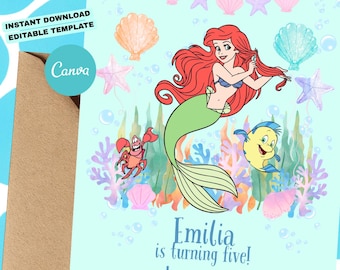 Little Mermaid Birthday Invite | Editable Canva Template | Instant Download