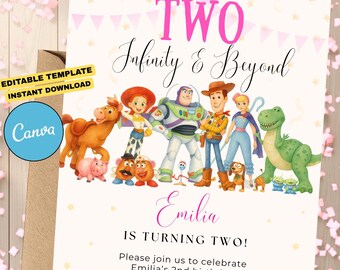 Girl Two Infinity & Beyond Invite | Editable Canva Template | Instant Download