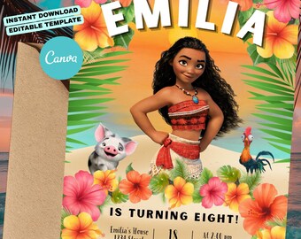 Moana Birthday Invite | Editable Canva Template | Instant Download
