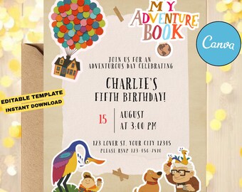Up Adventure Book Invite | Editable Canva Template | Instant Download