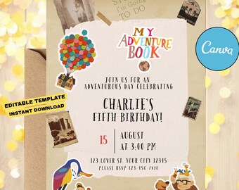 Up Adventure Book Invite | Editable Canva Template | Instant Download